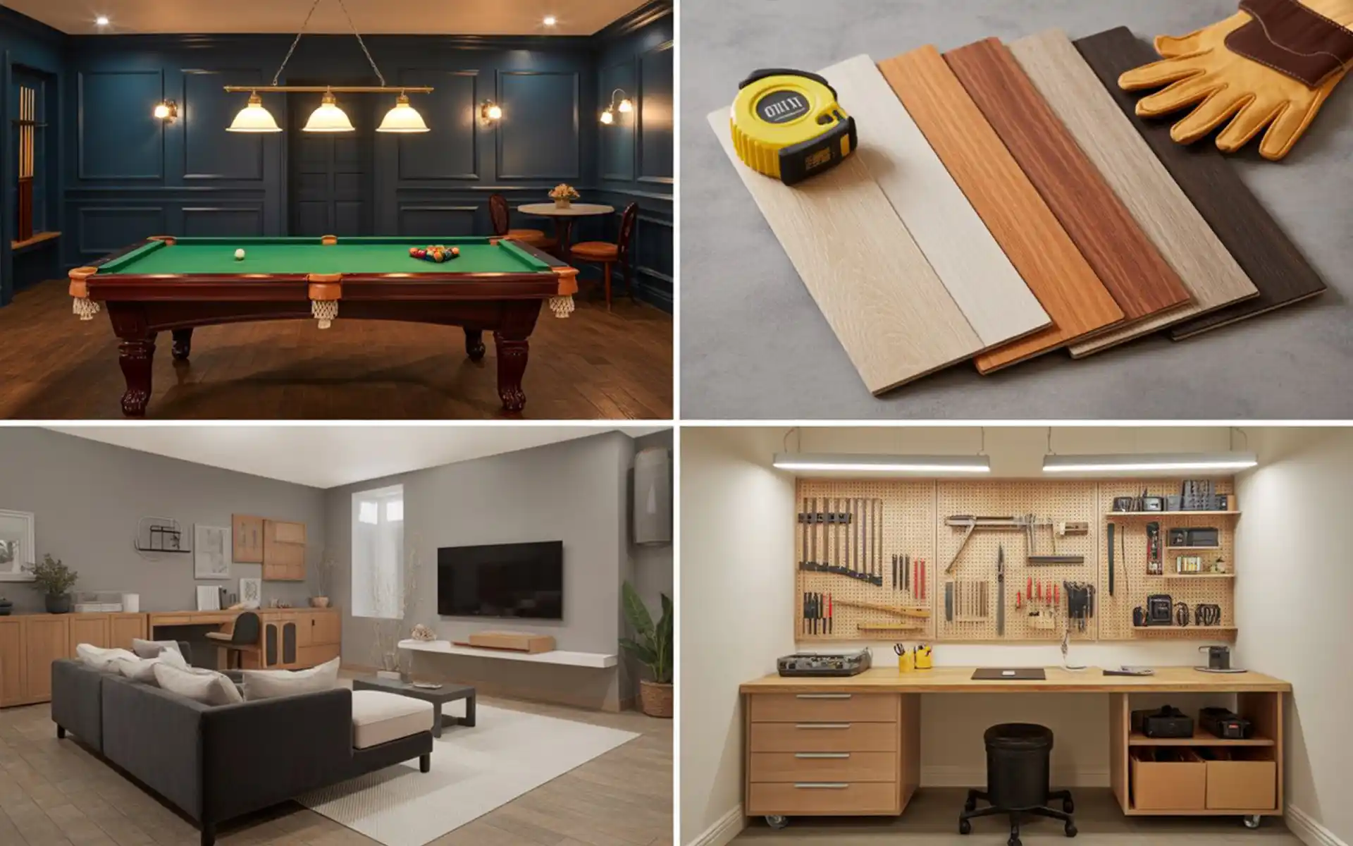 Basement man cave that doubles as a guest room with a stylish sleeper sofa.