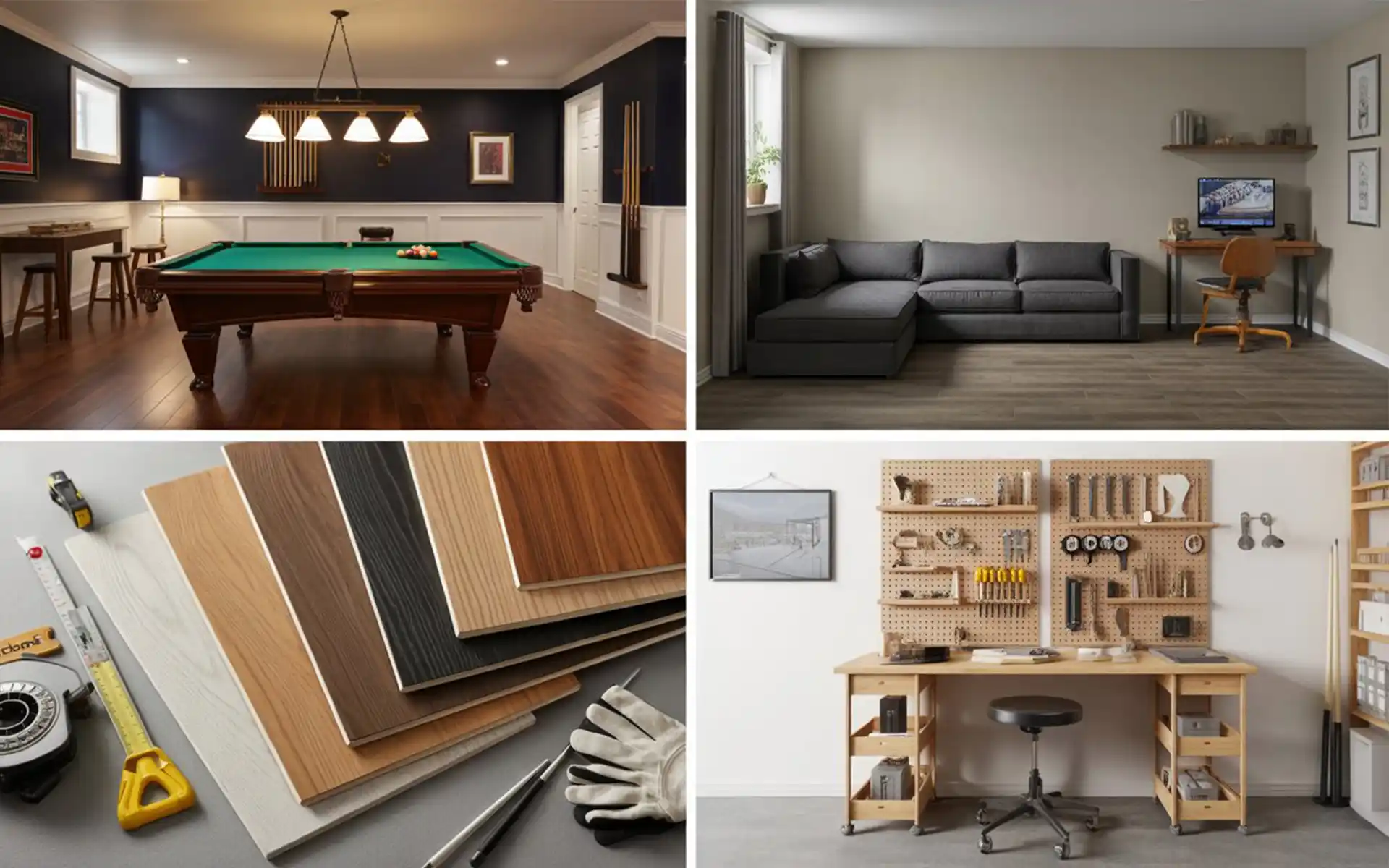 High-end pool table in a basement with dedicated overhead lighting.