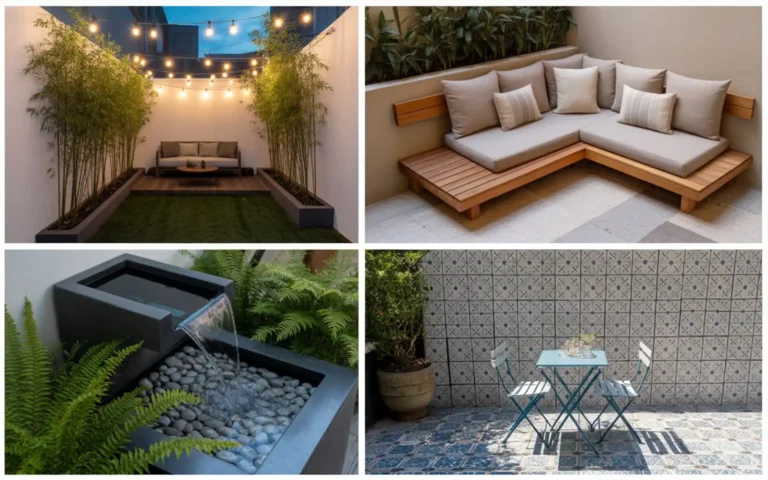 Private small courtyard with tall bamboo screens and cozy seating