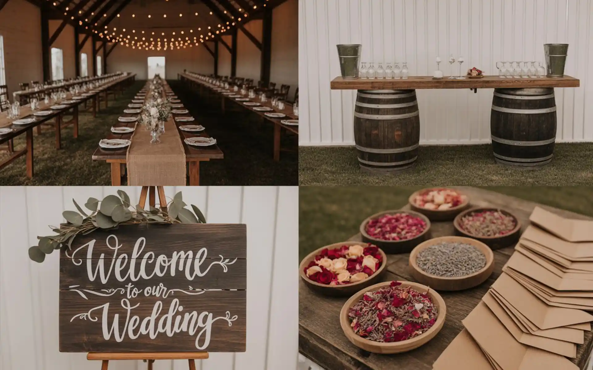 DIY wedding petal toss station with dried flowers in paper bags