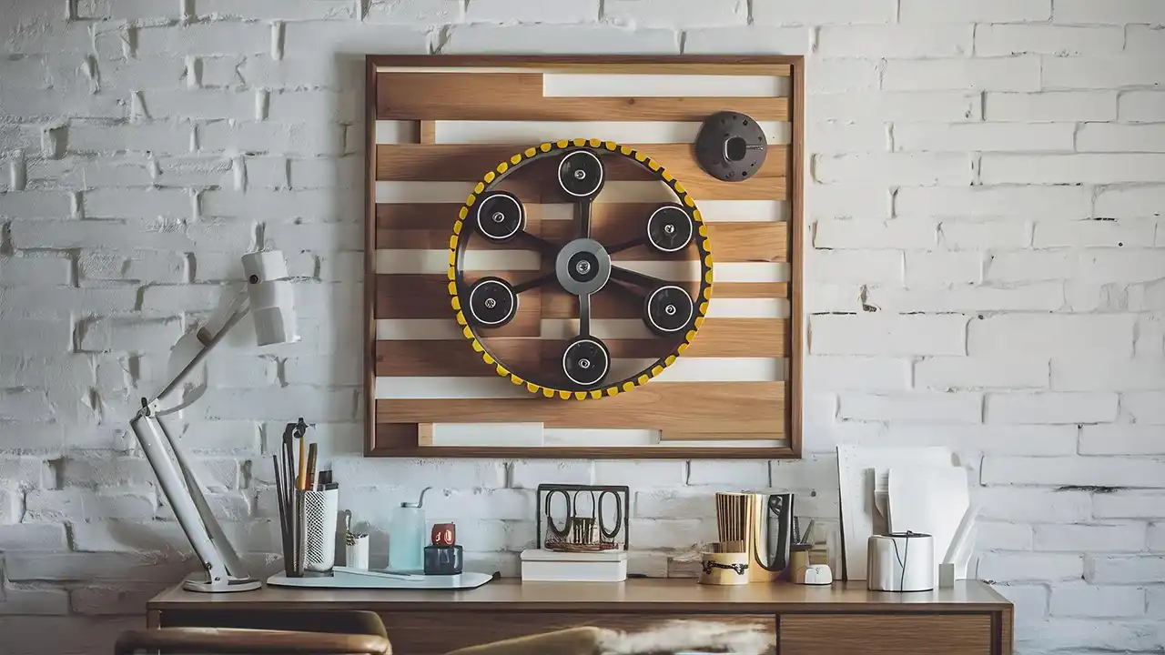 Frames and crafts laid out on a floor to plan a gallery wall layout
