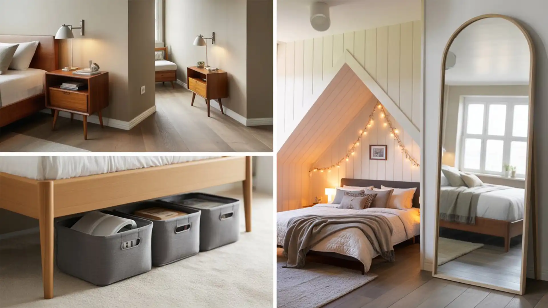 Mid-century modern bedroom furniture with tall legs to show floor space
