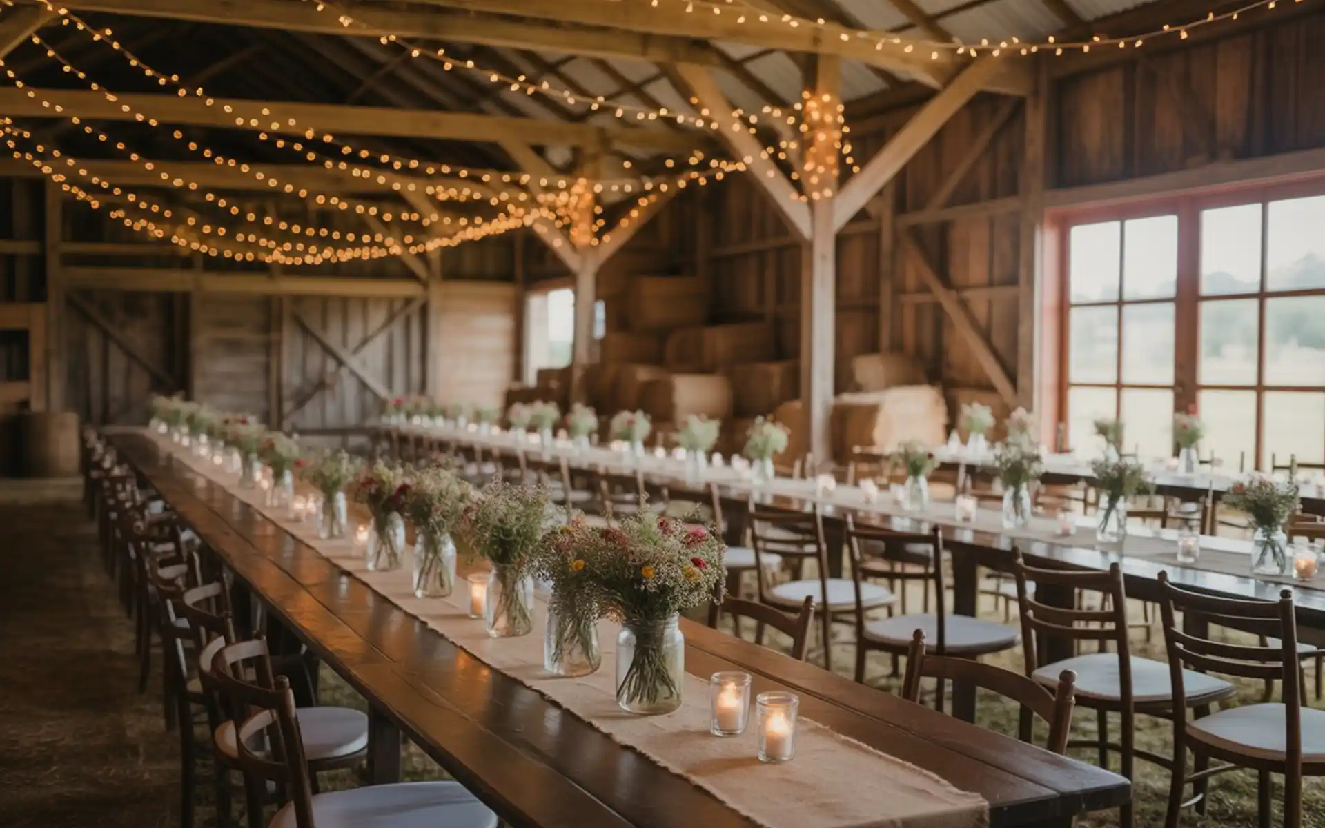 Outdoor wedding bar made from two wine barrels and a wood plank