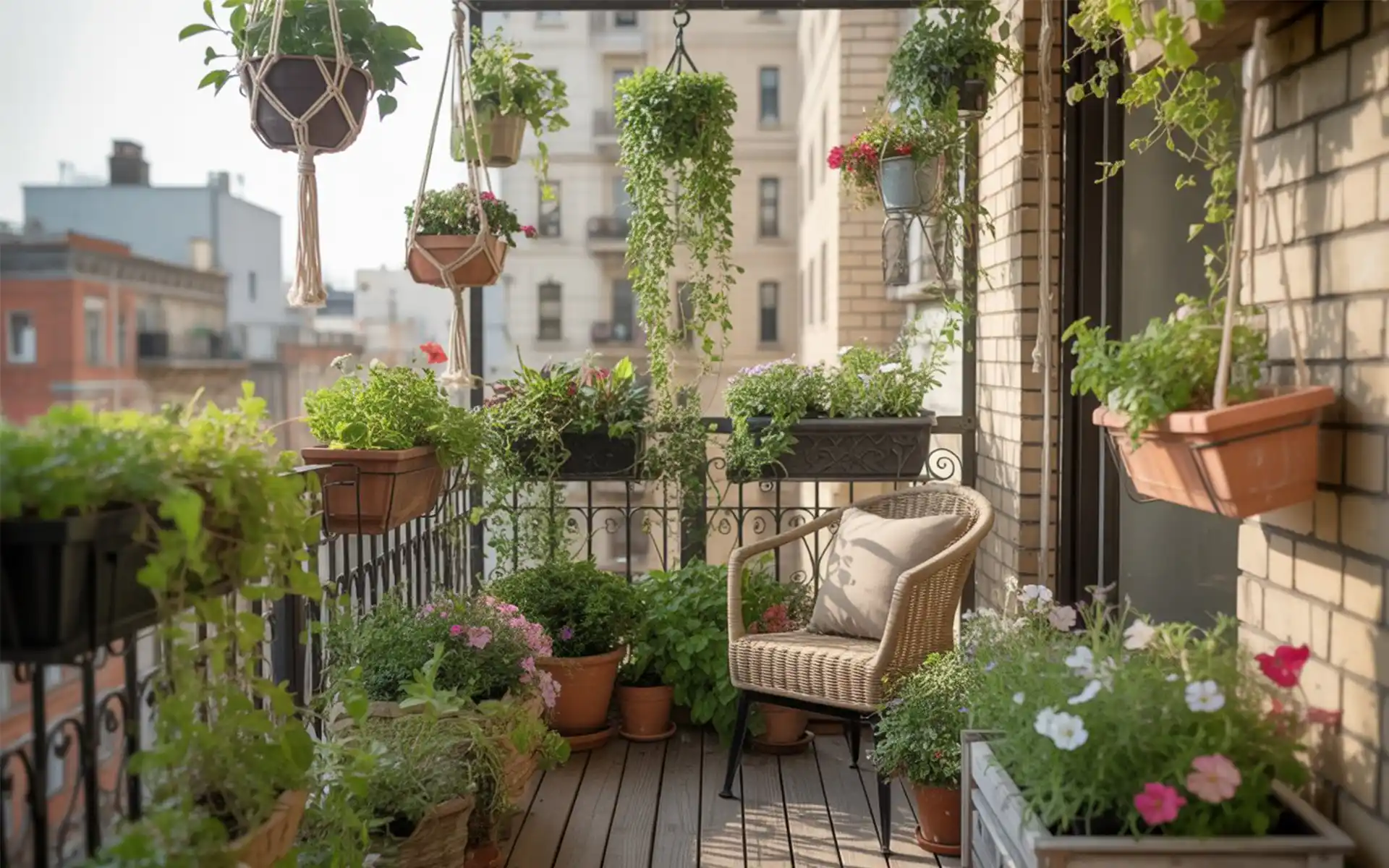 White vinyl gutters mounted on a wall used as long planters for small flowers