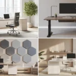 Modern home office with a large desk, ergonomic chair, and natural light