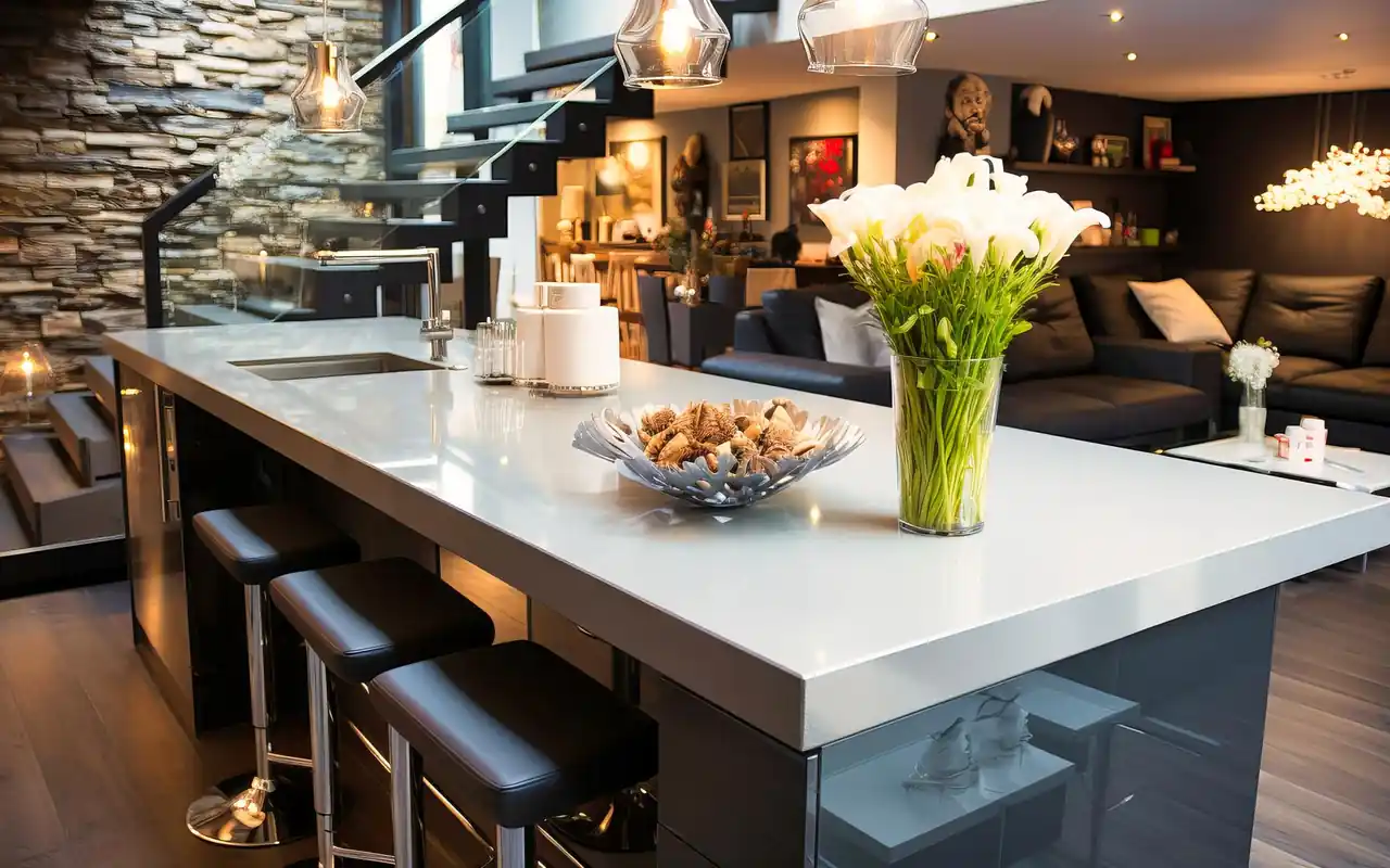 Small kitchen island with bar stools in a studio apartment
