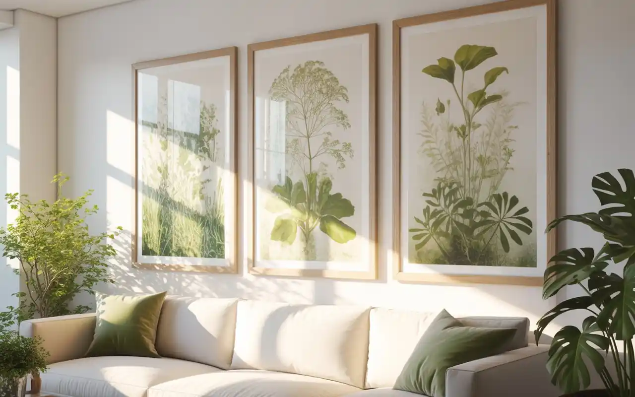 Close-up of watercolor floral print in a white frame